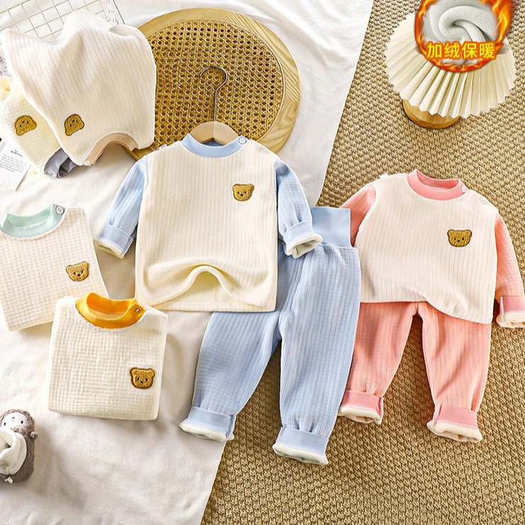 儿童保暖套装加绒加厚秋冬新款宝宝打底内衣中童秋衣秋裤小童套装