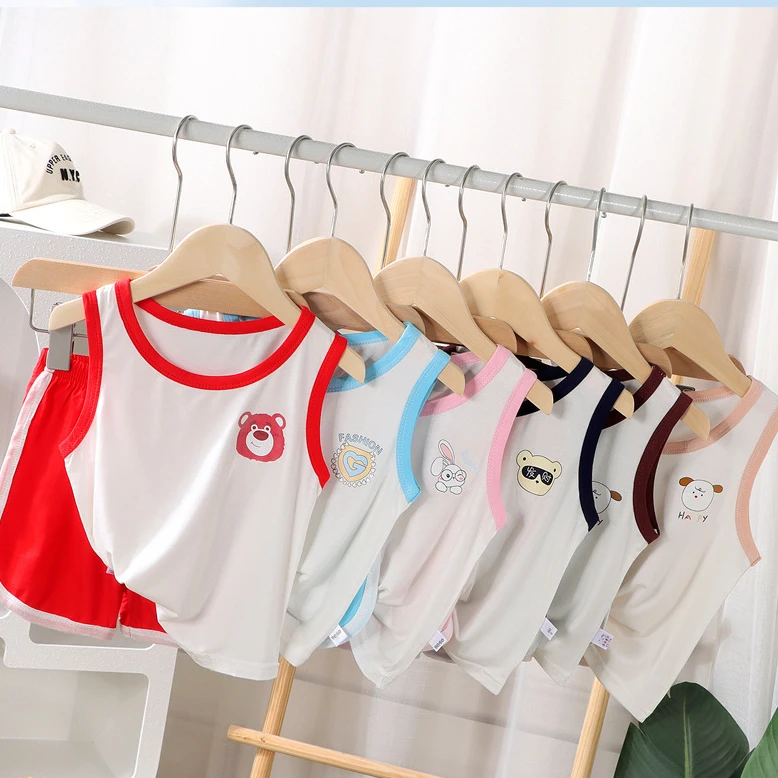 儿童背心套装夏季男女童薄款空调服休闲女宝宝无袖外穿两件套男童