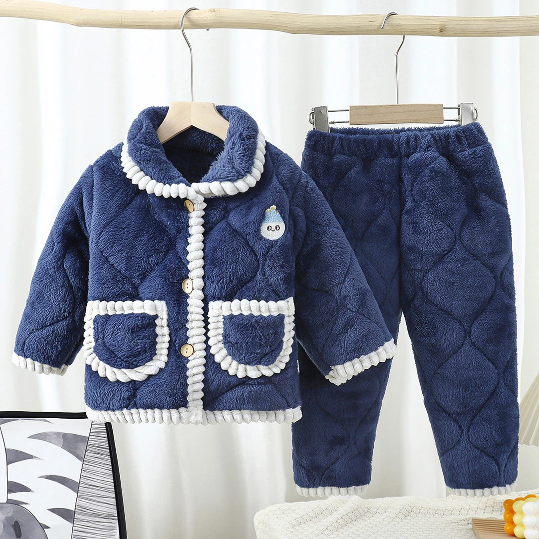 儿童睡衣套装加厚冬季中大童法兰绒男女童三层加厚保暖家居服童装