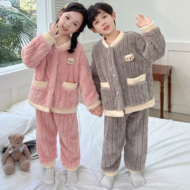 儿童秋冬加厚洋气睡衣套装男女童家居服两件套中大童宝宝小孩童装