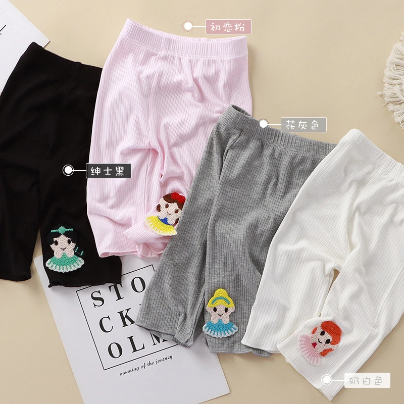 儿童夏季卡通五分裤女童夏装中裤女宝宝贴花打底裤外穿薄款短裤
