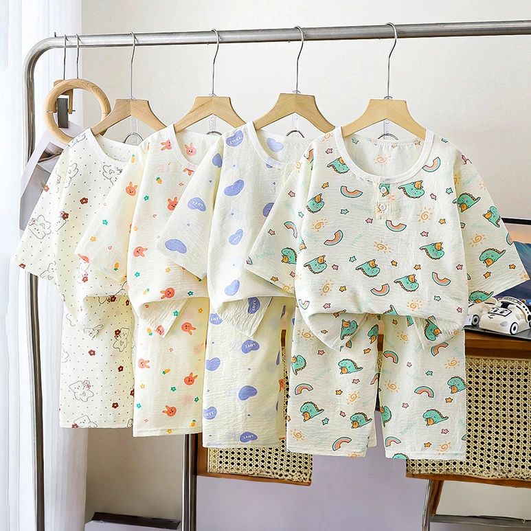 儿童睡衣春夏男女童云朵棉套头家居服套装薄款婴幼儿七分袖空调服