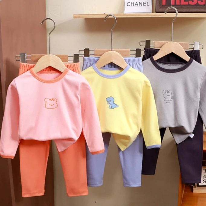 儿童无骨德绒中高领新款秋衣秋裤套装男女宝卡通加厚保暖内衣套装