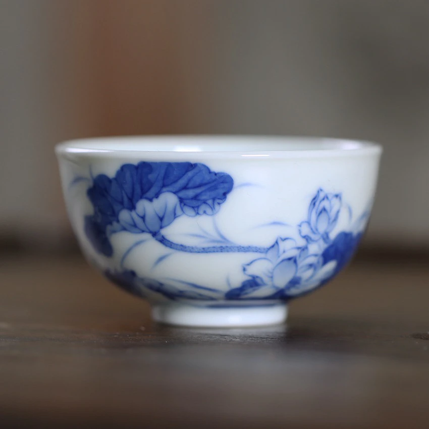 妙色青花荷花陶瓷鸳鸯圆融杯