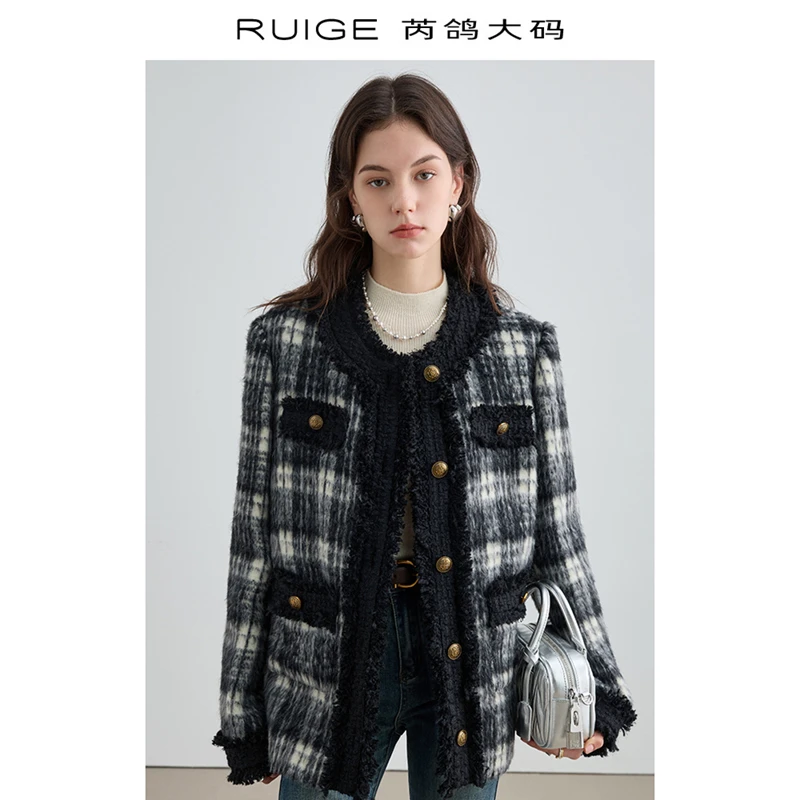 芮鸽大码女装小香风外套女2025春秋新款胖mm高级感穿搭小个子