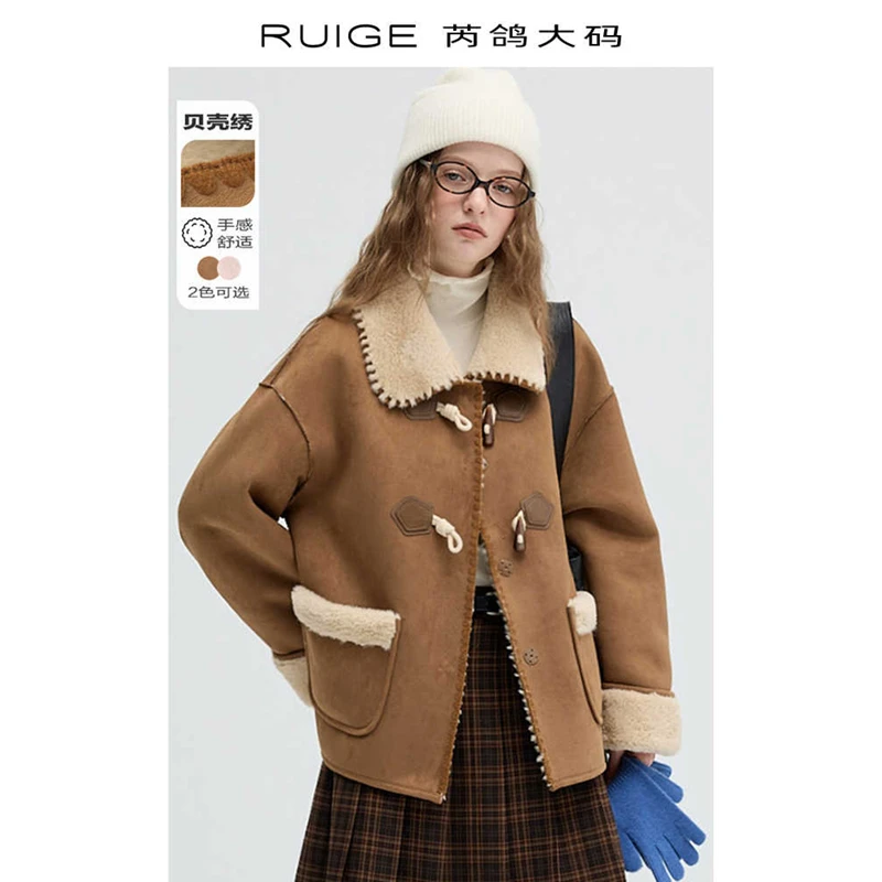 芮鸽大码女装 2024冬季新款翻领外套时尚显瘦胖mm皮毛一体