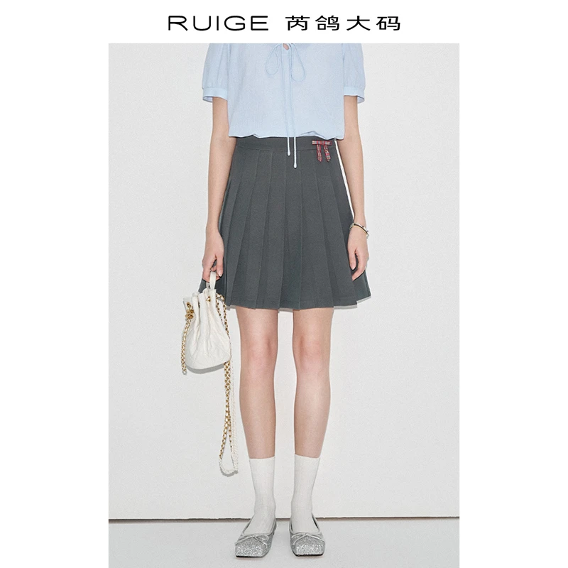 芮鸽大码 学院风半身裙女减龄夏季百搭通勤气质遮肉显瘦百褶短裙