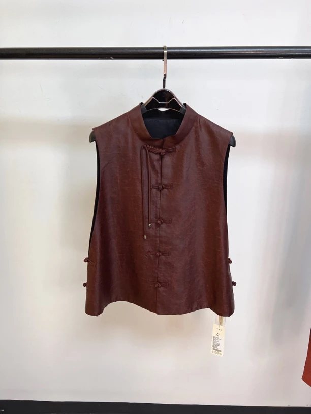 2024秋冬新款香云纱100桑蚕丝红云纱双面马甲