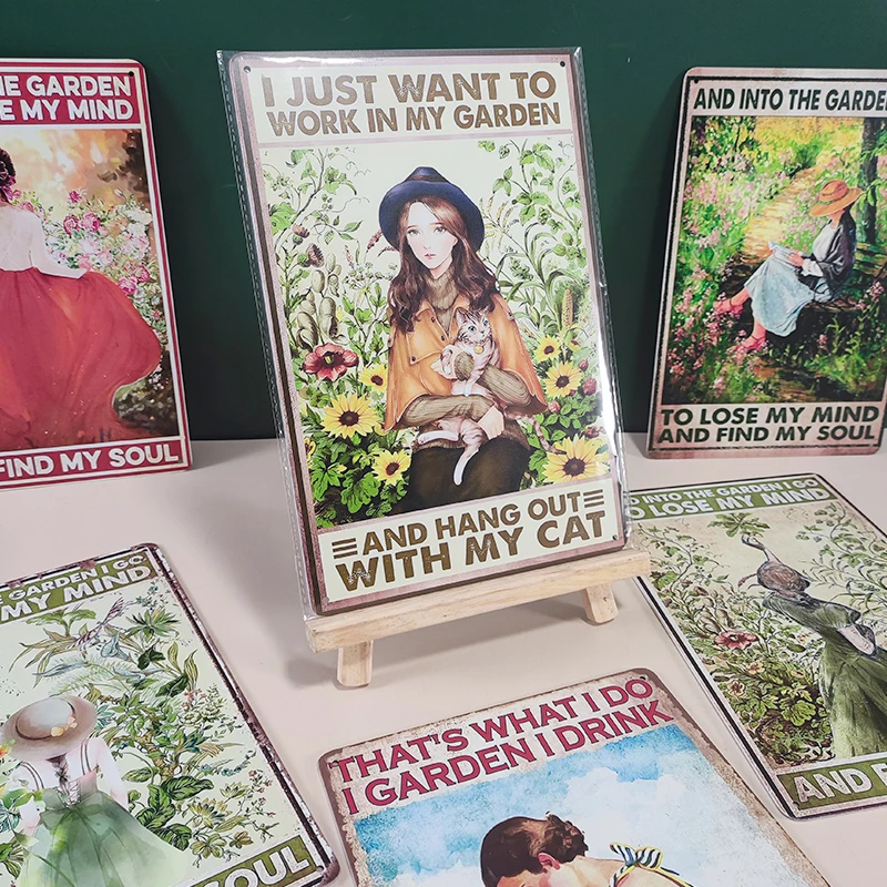 复古田园花园铁皮画人物花卉阳台户外布置造景铁艺墙面装饰品挂件