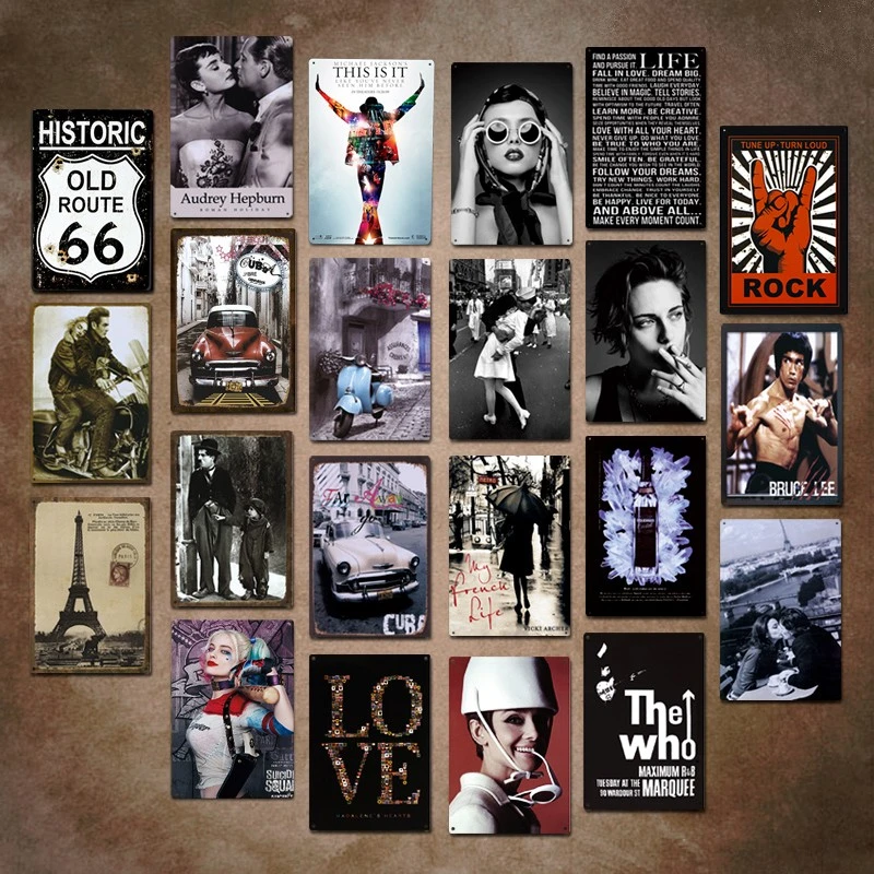 酒吧工业风墙面装饰美式复古怀旧铁皮画卧室房间马口铁艺挂画挂件