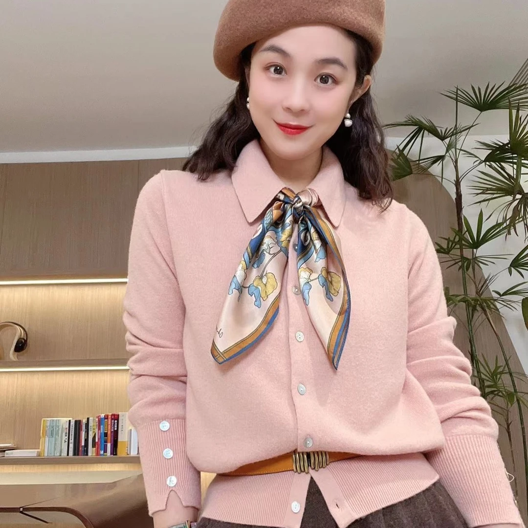 LVMU/吕木长袖翻领下摆收腰设计款羊毛衫#GT7901