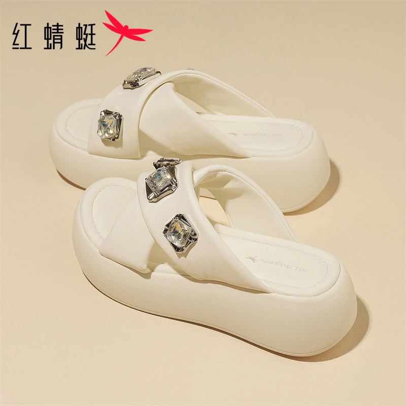 红蜻蜓拖鞋女夏季外穿2024新款女士精致夏季水钻厚底高档绝美凉拖
