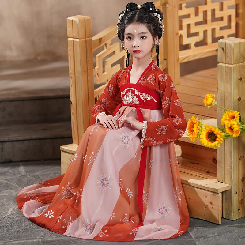 女童汉服夏款2024新款古风超仙儿童连衣裙古装公主裙古典舞演出服
