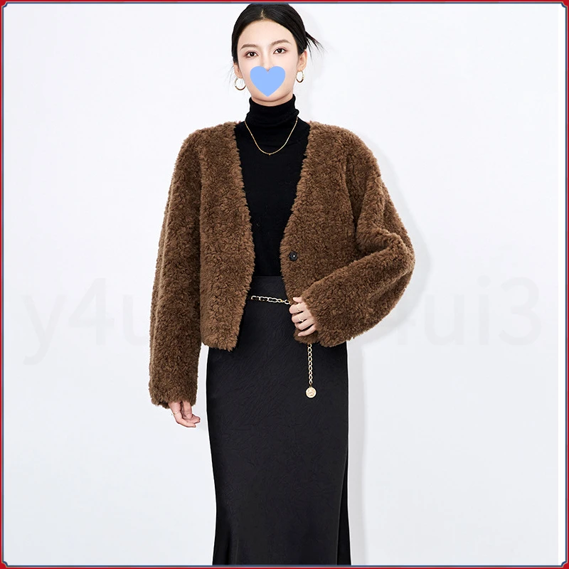 2024新款羊羔毛羊剪绒短外套女冬款保暖时尚百搭简约高级感短上衣