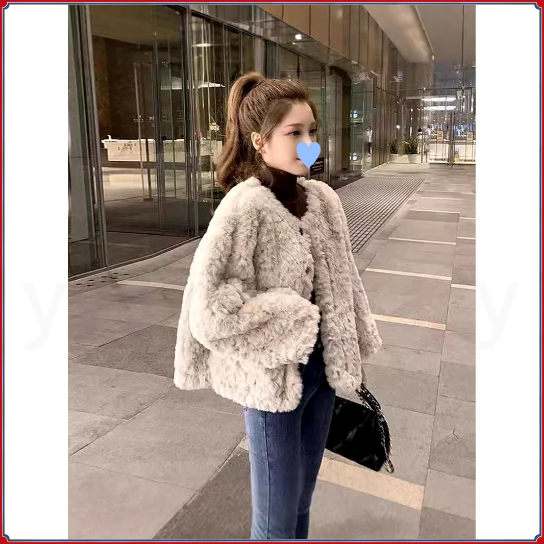 2024新款复古羊羔毛圆领短外套秋冬气质宽松加厚女显瘦毛绒绒上衣