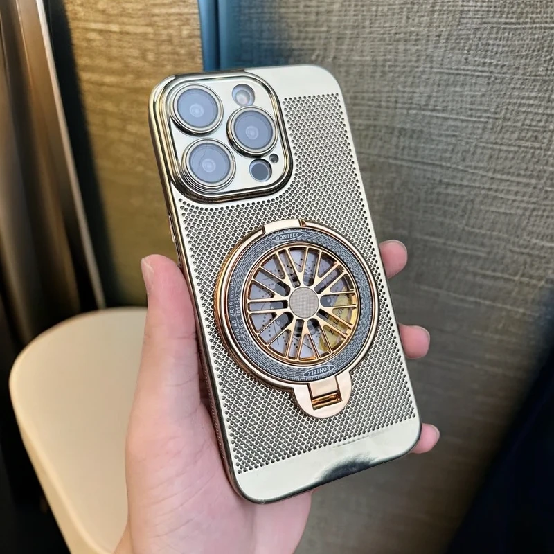【旋转陀螺支架+镜头膜】适用苹果13ProMax超薄散热手机壳电镀硬壳