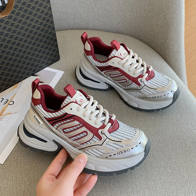 老爹鞋女银色2024春夏新款女鞋复古百搭厚底鞋透气休闲运动鞋ins