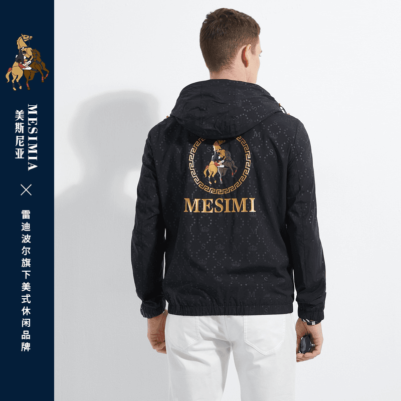 雷迪波尔/美斯尼亚春秋男士连帽整身印花贴布绣图案夹克外套3013