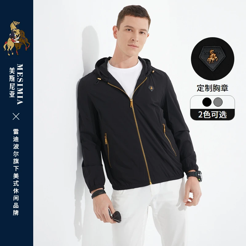 雷迪波尔/美斯尼亚男士美式休闲春秋新连帽皮质胸章夹克外套3006