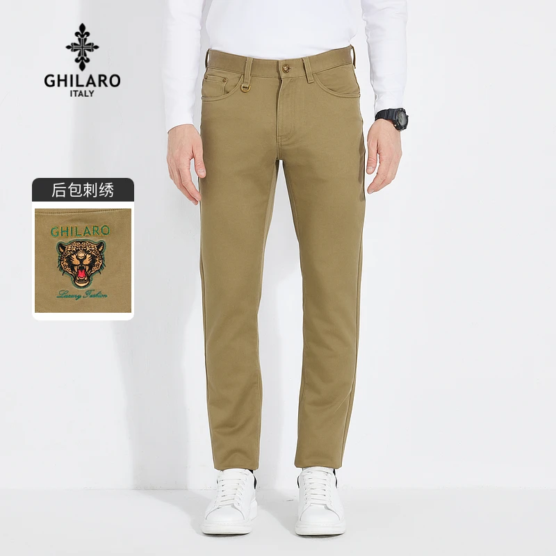 GHILARO/古劳吉那诺男时尚舒适刺绣LOGO动物五袋款休闲裤3013-82