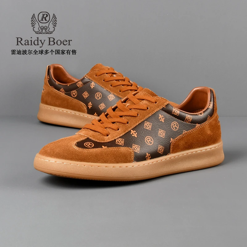 【牛反绒皮革】雷迪波尔品牌时尚雅丹老花图休闲国潮板鞋男2022-03