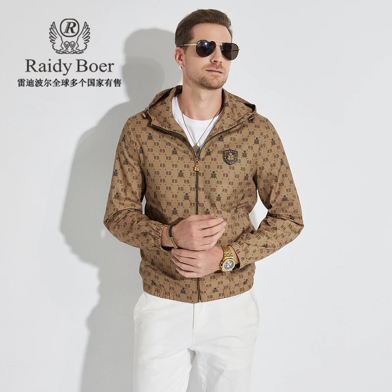 【流光风】雷迪波尔男士外套春秋男装雅丹连帽印花夹克外套3053