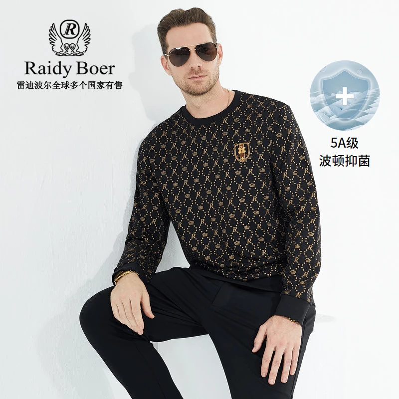 【3A抑菌面料】Raidy Boer/雷迪波尔秋男头鹰图贴布绣卫衣6046-79