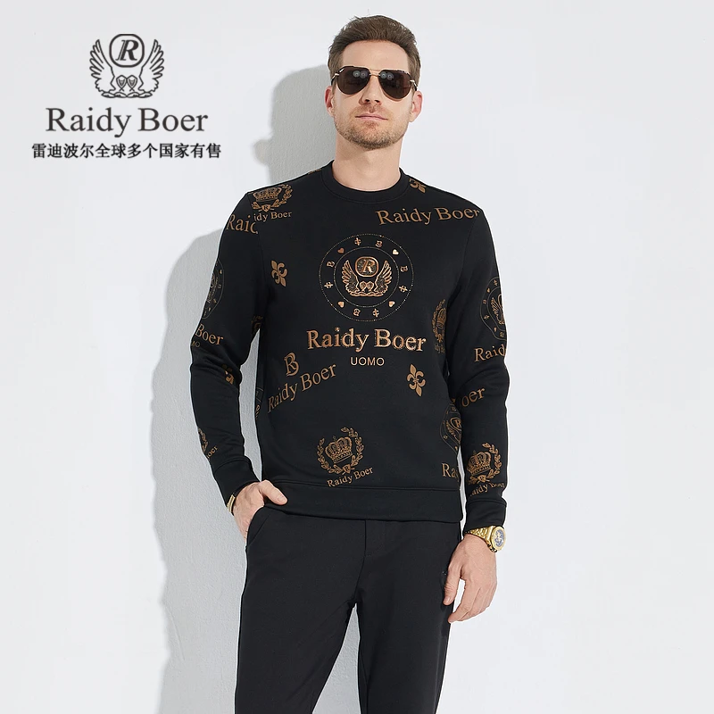 【满身印花】雷迪波尔秋季男士长袖休闲烫钻刺绣圆领卫衣男6022-79