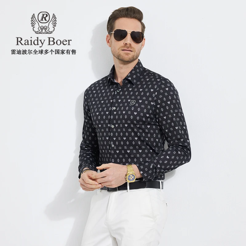 雷迪波尔长袖衬衫男2025新纯棉全身数码印花休闲长袖衬衫9005-99
