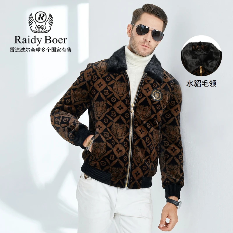 Raidy Boer/雷迪波尔男装休闲秋冬水貂毛领金丝绒夹克外套3004-79