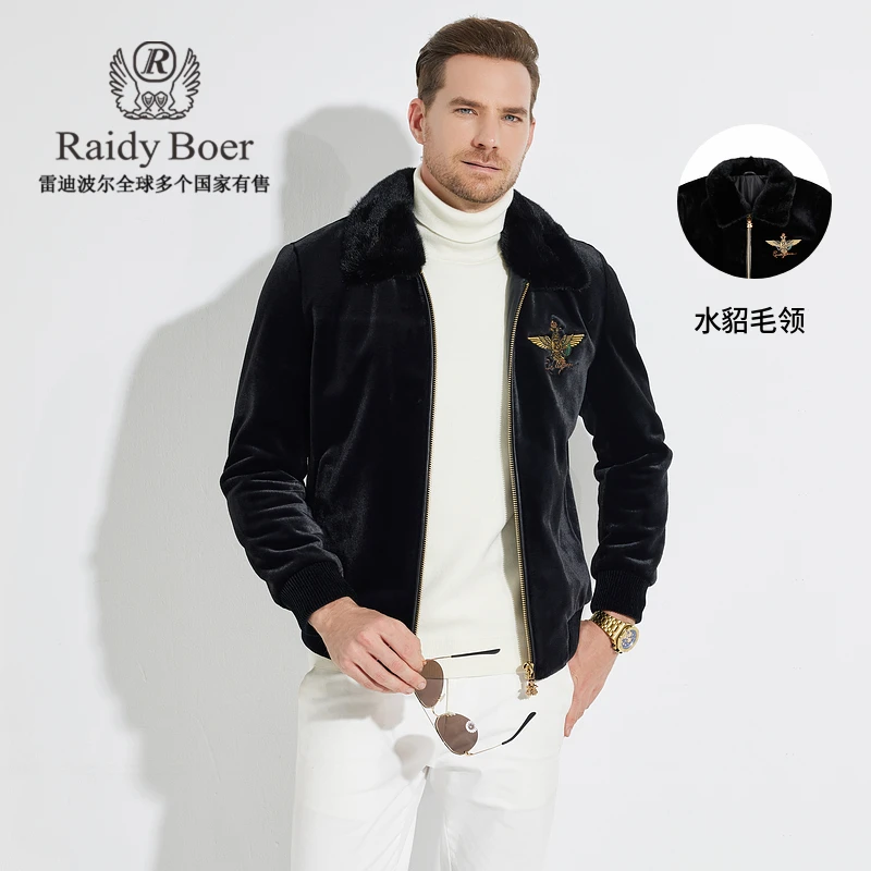 【金丝绒+水貂毛领】雷迪波尔男士休闲加厚保暖翻领夹克外套3032-70