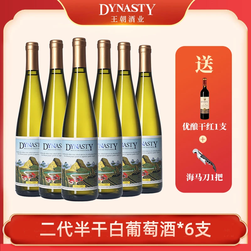 DYNASTY王朝半干白葡萄酒750ml*6传统纯葡萄发酵半干型果香葡萄酒