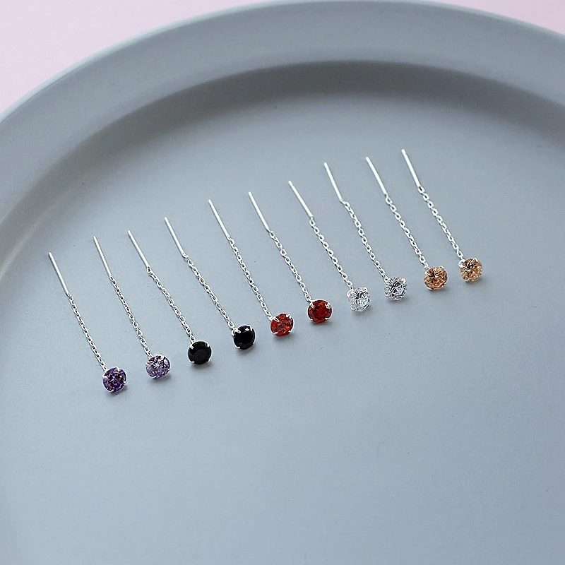 925银耳饰 单锆石耳线女新款潮气质百搭小巧短款银镀耳饰冷淡风