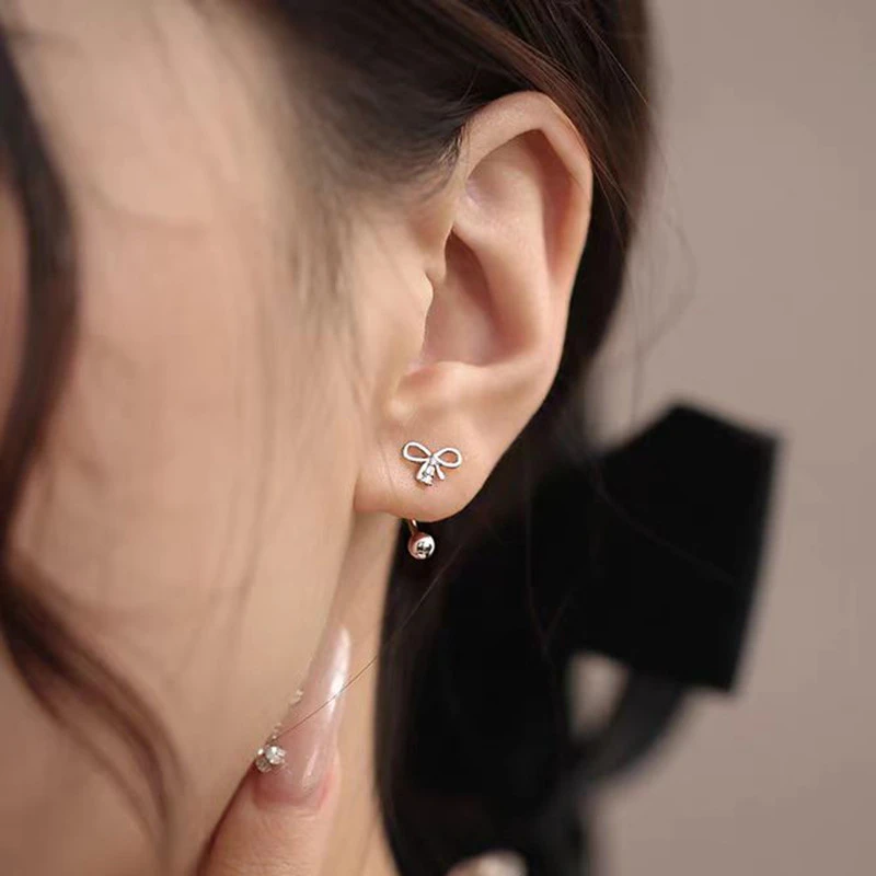 925银耳饰 蝴蝶螺丝耳钩女新款潮小众设计睡觉免摘拧扣银镀耳环