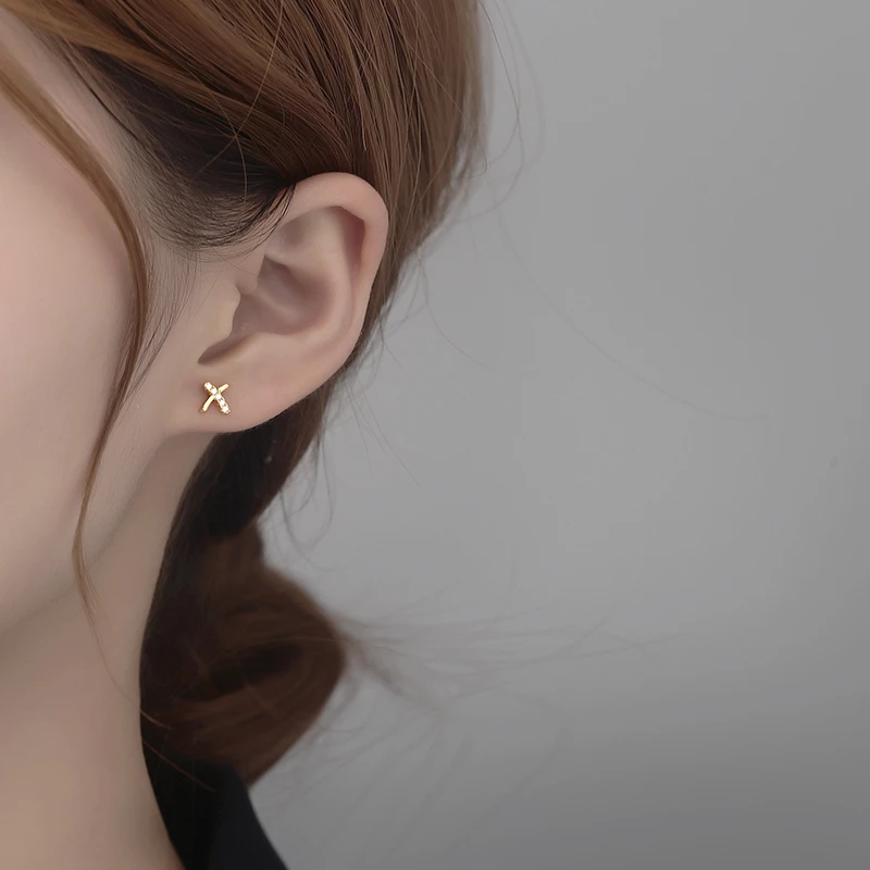 925银耳饰 925银针交叉耳钉新年新款爆款小众设计高级感银镀耳环