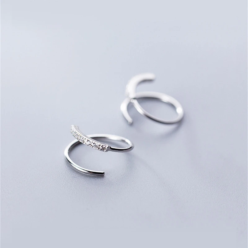925银耳饰 女韩版小清新单排钻波浪短款耳圈气质线条耳饰耳环