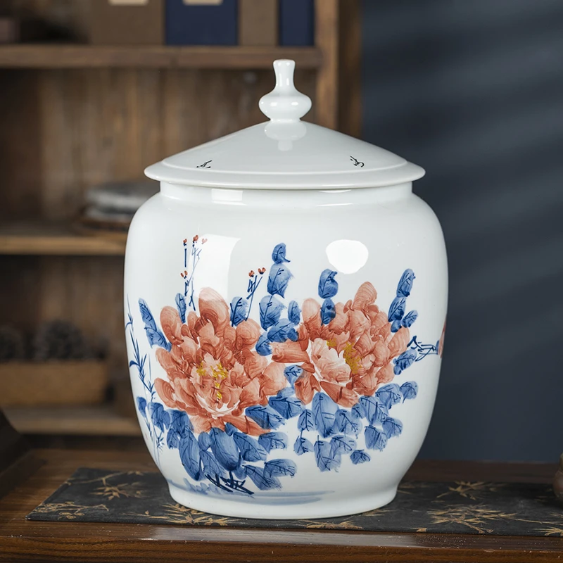 景德镇陶瓷米桶缸20斤家用带盖防虫防潮虫密封存储罐多功能储物罐