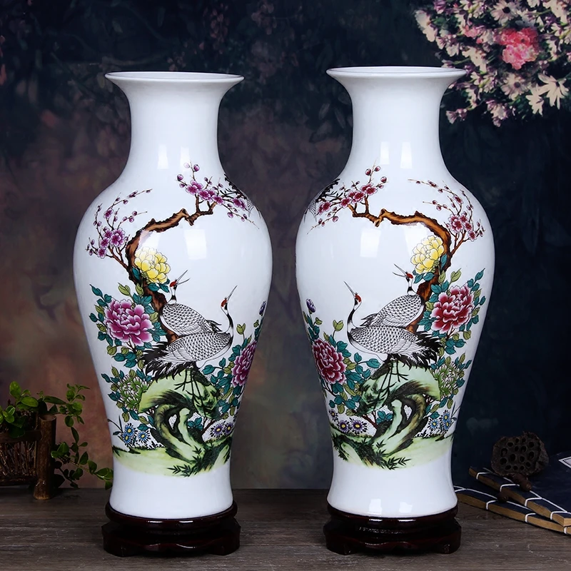 花纹陶瓷花瓶中式客厅酒柜小摆件富贵竹水培干花插花器玄关瓷瓶