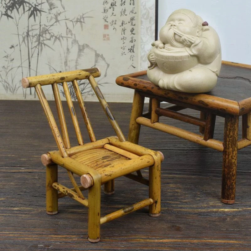 迷你小竹椅子摆件梅鹿竹手工复古收藏竹制工艺品茶几中式桌面文玩