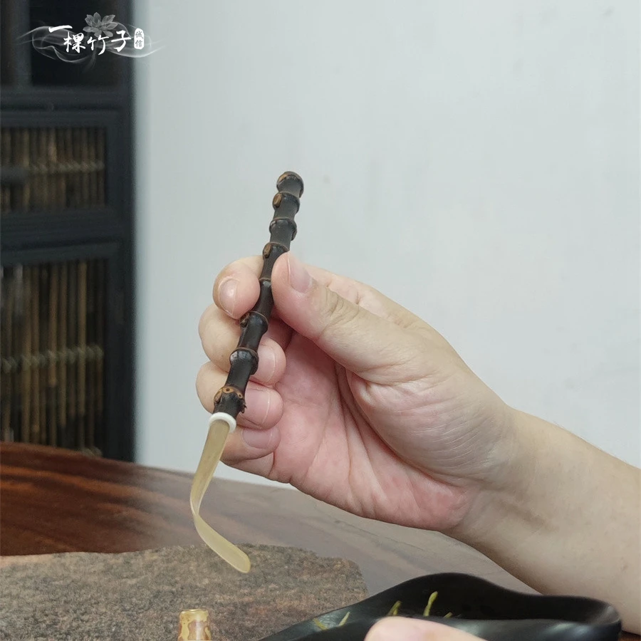 紫竹鞭牛角茶拨禅意茶拨配件茶勺茶扒茶道六君子零配件泡茶工具