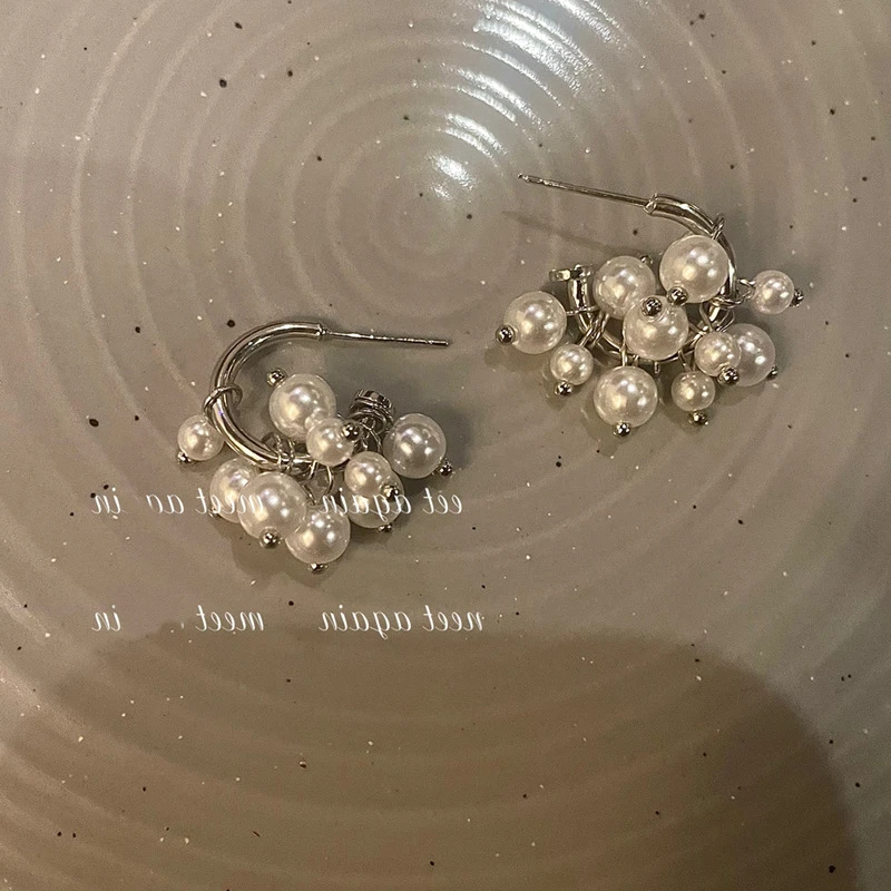 法式复古博主珠珠流苏耳环每颗可拆卸c型个性耳圈耳钉银针甜酷