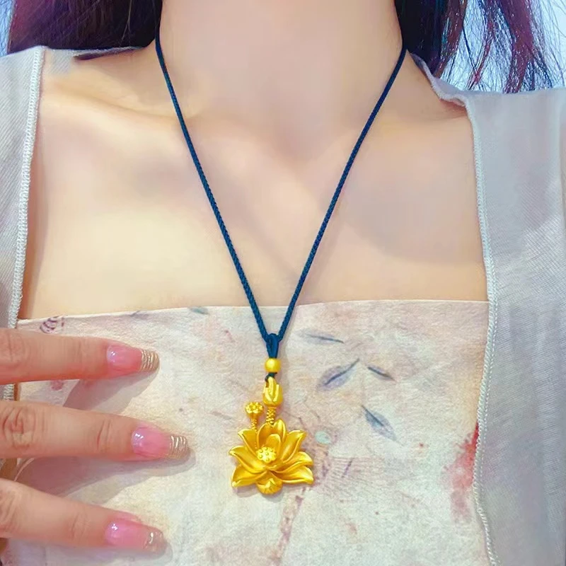 铜合金吊坠 金色荷花吊坠项链 莲花坠两世欢莲蓬气质项链同款项链