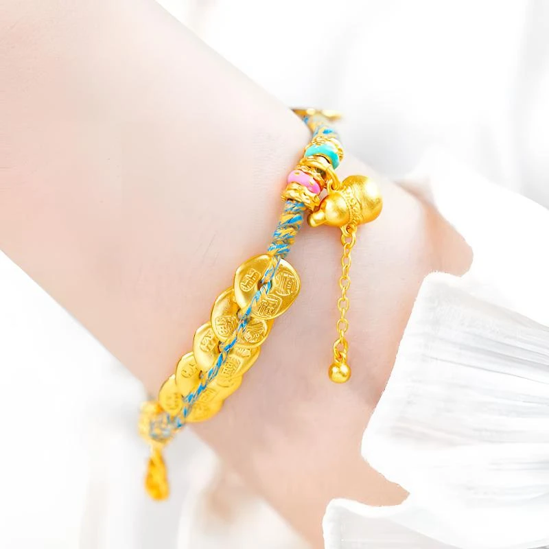 铜合金手链 手工编织葫芦仿五帝钱盘缠手链编绳可调节不掉色手绳