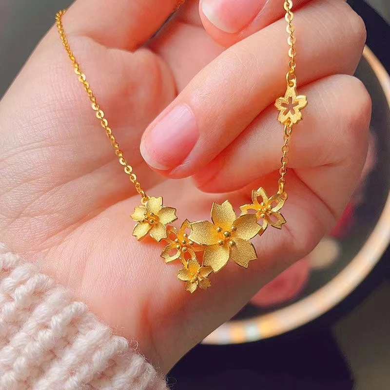 铜合金项链 三生花项链 时尚繁花似锦套链百搭气质锁骨链精美甜美
