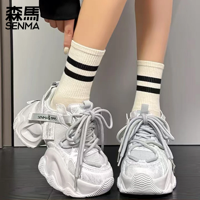 森马正品银色老爹鞋女款秋冬2025新款爆款透气网面厚底百搭运动鞋