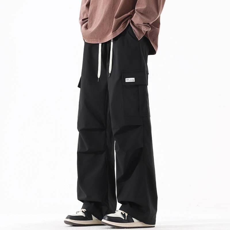 新款休闲裤男款宽松百搭抽绳多口袋潮牌时尚日系男士直筒工装长裤