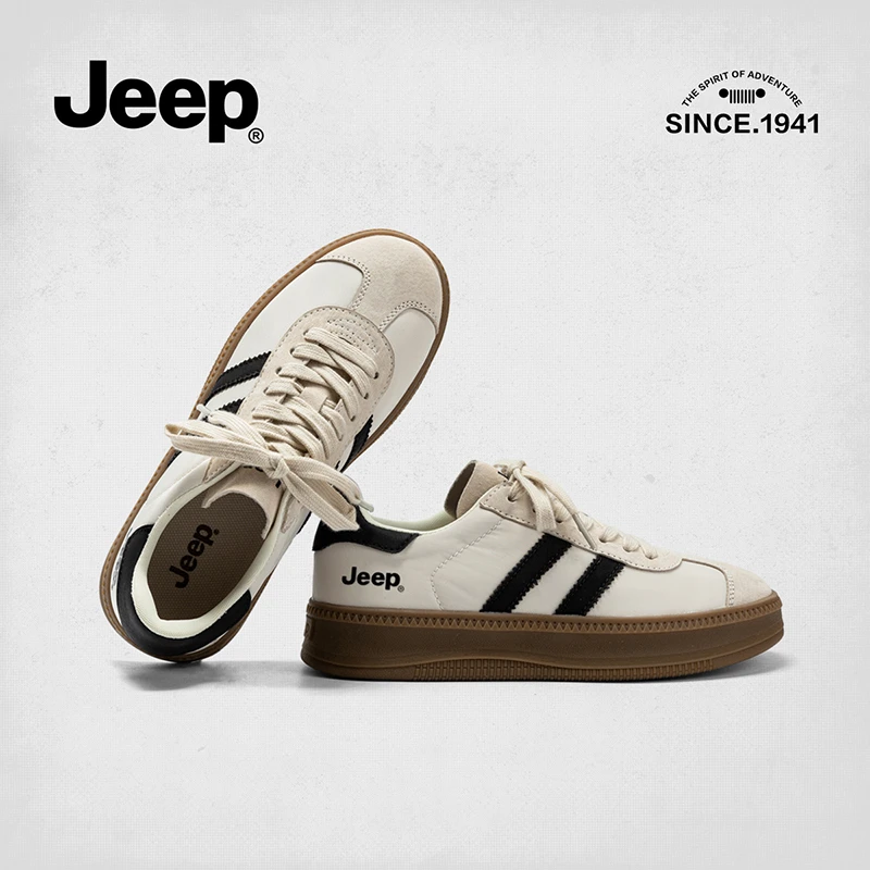 jeep学院风休闲板鞋女轻便运动鞋2024新款美拉德复古厚底德训鞋女