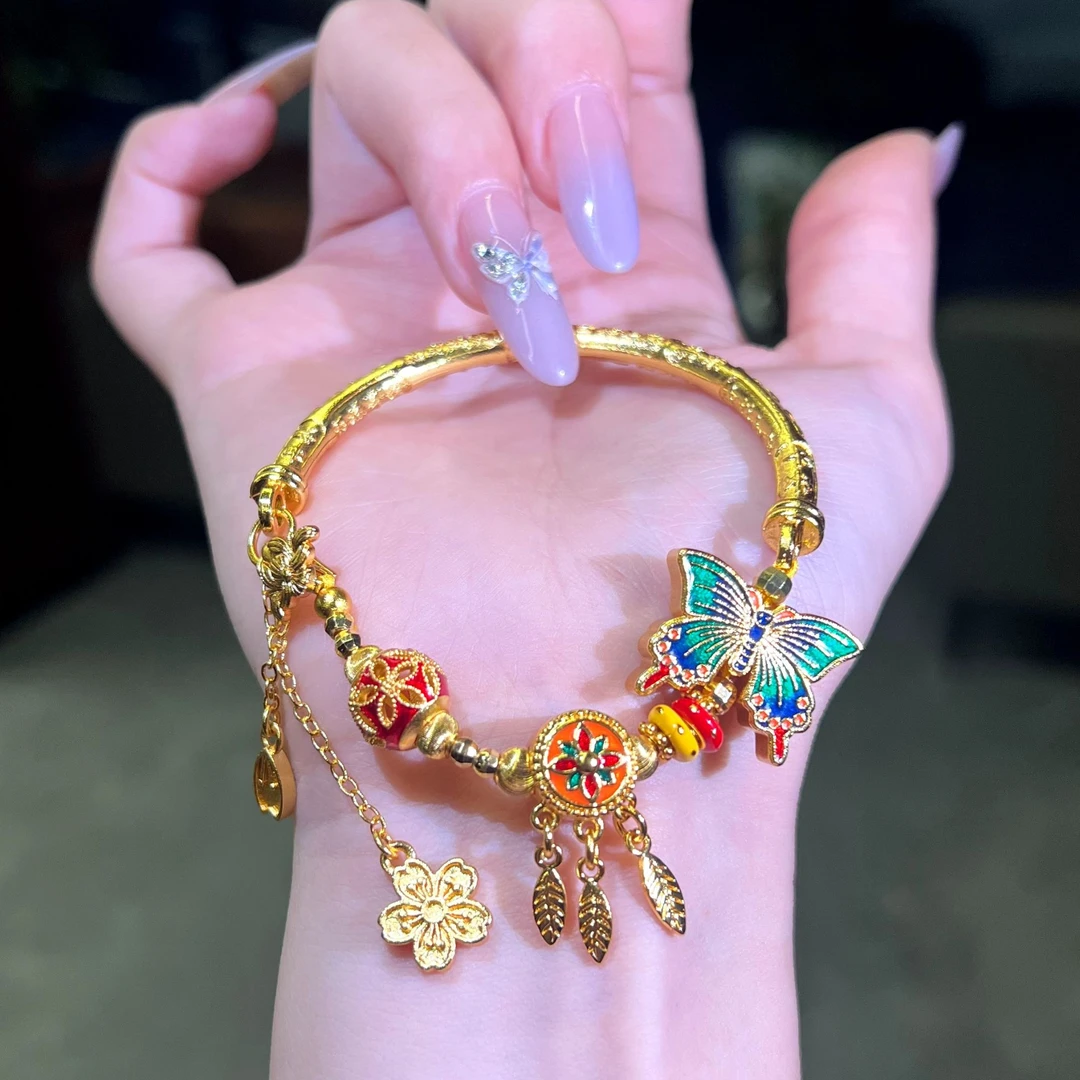 铜合金手链 【煋火原创】蝴蝶捕梦网半镯时尚百搭小众轻奢手链手工