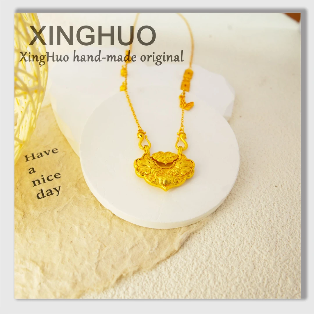 铜合金项链 【煋火原创】锦鲤锁时尚百搭气质项链手工项链