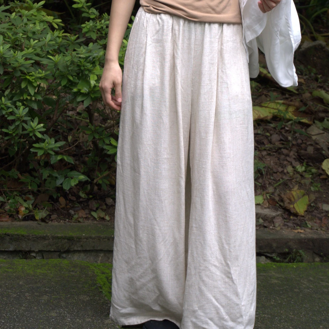 青蓝【棉麻】夏日阔腿裤宽松长裤